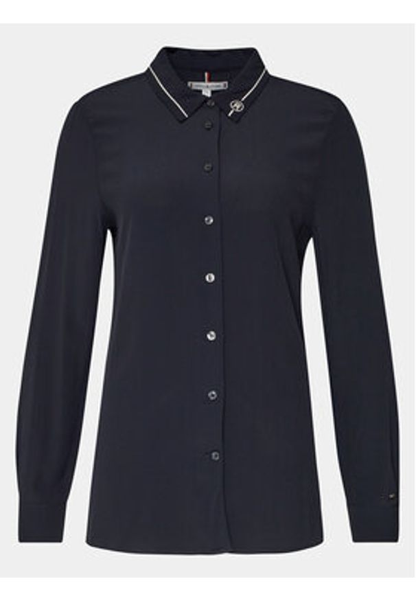 TOMMY HILFIGER - Tommy Hilfiger Koszula Smd Detail Fluid Shirt WW0WW40549 Granatowy Regular Fit. Kolor: niebieski. Materiał: wiskoza