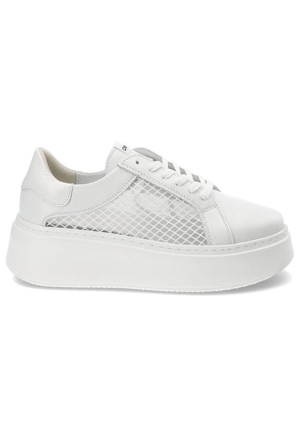 CheBello - Białe Sneakersy Chebello Damskie Modne Obuwie. Kolor: biały. Materiał: skóra. Szerokość cholewki: normalna. Sezon: wiosna. Obcas: na obcasie. Styl: elegancki, street. Wysokość obcasa: średni