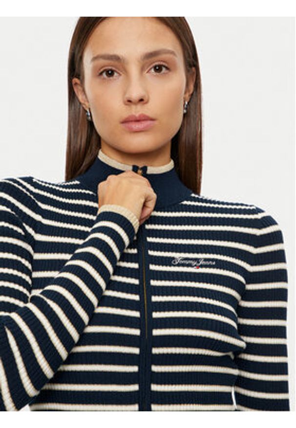 Tommy Jeans Sweter DW0DW19835 Granatowy Slim Fit. Kolor: niebieski. Materiał: syntetyk