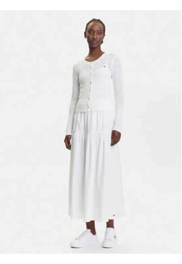 Tommy Jeans Kardigan Pointelle DW0DW20966 Biały Regular Fit. Kolor: biały. Materiał: syntetyk