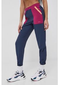 Roxy spodnie damskie kolor granatowy dopasowane high waist. Stan: podwyższony. Kolor: niebieski. Materiał: tkanina