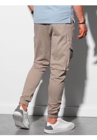 Ombre Clothing - Spodnie męskie joggery - beżowe V19 P1026 - XXL. Kolor: beżowy. Materiał: bawełna, elastan #3
