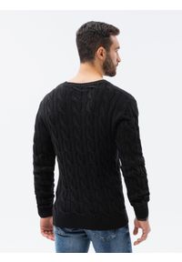 Ombre Clothing - Sweter męski z warkoczowym splotem - czarny V3 E195 - XXL. Okazja: na co dzień. Kolor: czarny. Materiał: jeans, bawełna, akryl. Wzór: ze splotem. Styl: klasyczny, casual, elegancki #3