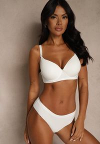 Renee - Jasnobeżowy Biustonosz o Gładkim Wykończeniu z Kokardką Phiphise. Kolor: beżowy. Wzór: gładki #7