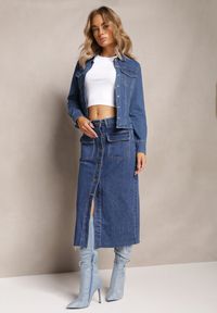 Renee - Niebieska Jeansowa Spódnica Midi na Guziki Edinalla. Kolor: niebieski. Materiał: jeans #4