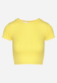 Born2be - Żółty T-shirt z Prążkowanego Materiału o Krótkim Kroju Telunna. Okazja: na co dzień, na spotkanie biznesowe. Kolor: żółty. Materiał: materiał, prążkowany. Długość: krótkie. Styl: biznesowy, klasyczny, elegancki, casual #4
