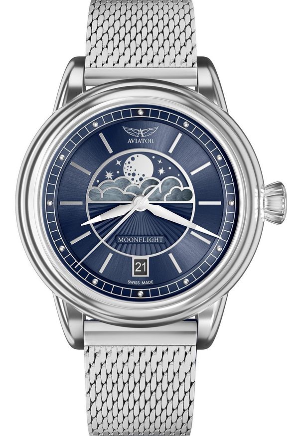 AVIATOR - Zegarek Aviator Zegarek damski Aviator V.1.33.0.255.5 srebrny. Kolor: srebrny