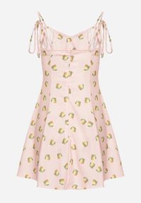 Born2be - Różowa Sukienka na Wiązanych Ramiączkach w Cytryny Efrunea. Kolor: różowy. Długość rękawa: na ramiączkach. Sezon: lato. Typ sukienki: rozkloszowane #3