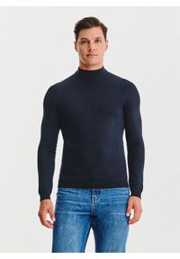 Pako Lorente - PAKO LORENTE – Granatowy półgolf męski. Kolor: żółty, biały, niebieski. Materiał: wiskoza, poliamid. Wzór: ze splotem, gładki #1