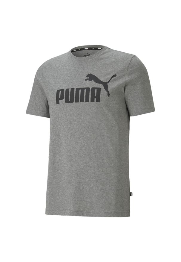 Puma - Męska koszulka z logo Essentials PUMA Medium Gray Heather. Kolor: szary. Materiał: bawełna, materiał