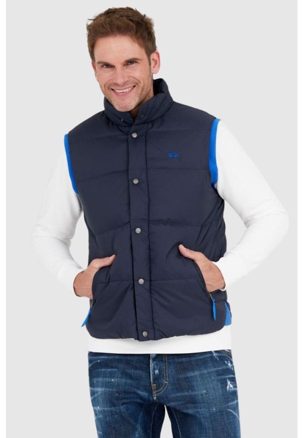 La Martina - LA MARTINA Granatowy puchowy bezrękawnik męski, Rozmiar XXL. Kolor: niebieski. Materiał: puch. Długość rękawa: bez rękawów