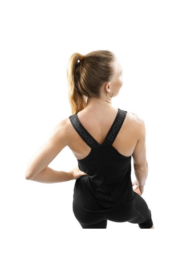 SIROKO - Damska koszulka treningowa tank top Fitness Siroko Triumph. Kolor: czarny. Materiał: tkanina. Długość rękawa: na ramiączkach. Sport: fitness