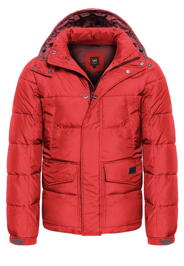 Lee - LEE PUFFER JACKET MĘSKA KURTKA ZIMOWA WARP RED L87XUMKG. Typ kołnierza: kaptur. Materiał: sztruks, materiał, poliester, puch. Długość rękawa: długi rękaw. Długość: długie. Sezon: zima. Styl: klasyczny