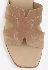 Renee - Beżowe Klapki VICES na Niskim Obcasie z Paskiem z Wycięciami Ateriko. Kolor: beżowy. Materiał: jeans. Obcas: na obcasie. Styl: klasyczny, elegancki. Wysokość obcasa: niski #6