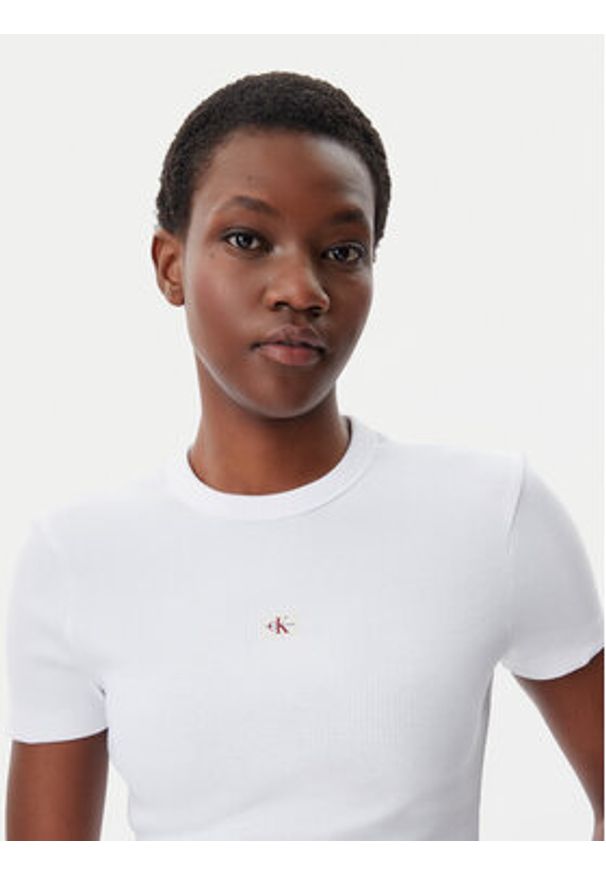 Calvin Klein Jeans T-Shirt J20J225245 Biały Slim Fit. Kolor: biały. Materiał: bawełna