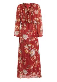 Długa sukienka z nadrukiem bonprix czerwonobrązowy w kwiaty. Kolor: czerwony. Wzór: nadruk, kwiaty. Długość: maxi #1