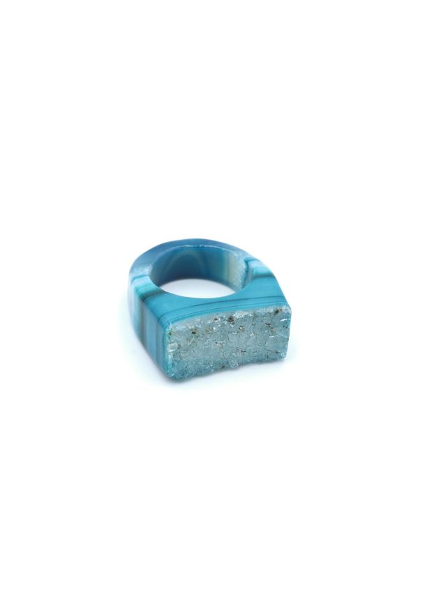 Brazi Druse Jewelry - Pierścionek Agat Błękitny Druza rozmiar 21. Kolor: niebieski. Kamień szlachetny: agat