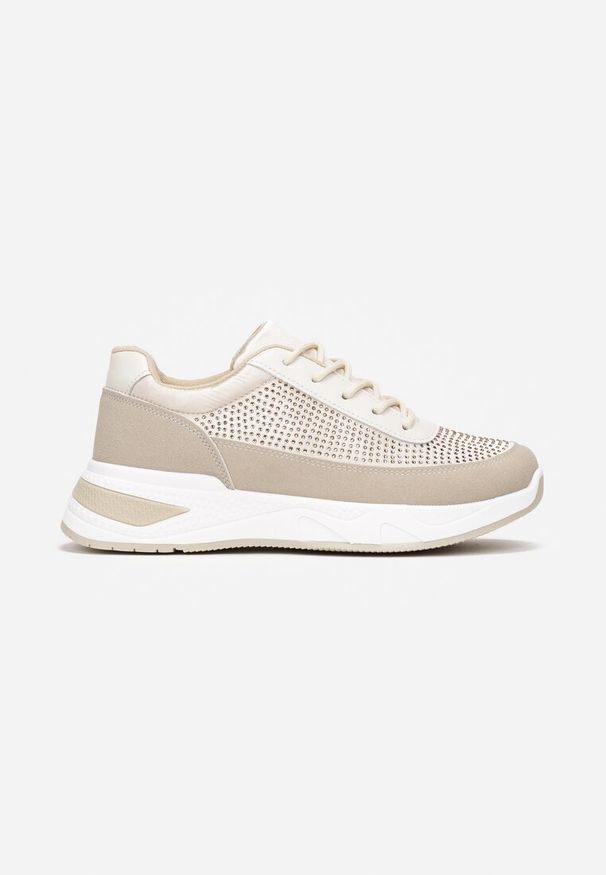Renee - Beżowe Sneakersy z Drobnymi Cyrkoniami Hinekle. Kolor: beżowy