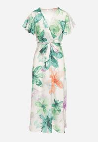 Born2be - Ciemnozielona Sukienka w Kwiaty o Kopertowym Kroju z Wiązanym Paskiem Redanae. Okazja: na co dzień. Kolor: zielony. Wzór: kwiaty. Typ sukienki: kopertowe. Styl: casual, elegancki #7