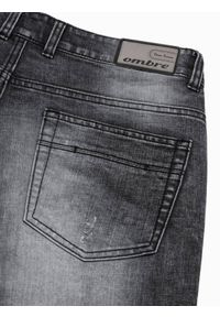 Ombre Clothing - Krótkie spodenki męskie jeansowe W306 - czarne - XXL. Kolor: czarny. Materiał: jeans. Długość: krótkie. Wzór: aplikacja. Styl: klasyczny #6