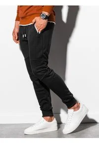 Ombre Clothing - Spodnie męskie dresowe joggery P903 - czarne - S. Kolor: czarny. Materiał: dresówka #4