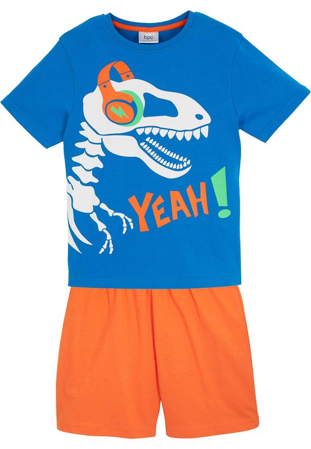 bonprix - Bawełniana piżama z krótkimi spodniami (2 cz.). Kolor: niebieski. Materiał: dzianina, bawełna. Długość: krótkie