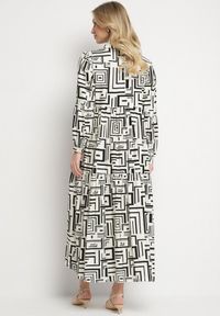 Born2be - Czarna Rozkloszowana Sukienka Koszulowa z Wiskozą w Geometryczny Wzór Alineria. Okazja: na co dzień. Kolor: czarny. Materiał: wiskoza. Wzór: geometria. Typ sukienki: koszulowe. Styl: klasyczny, casual, elegancki #4