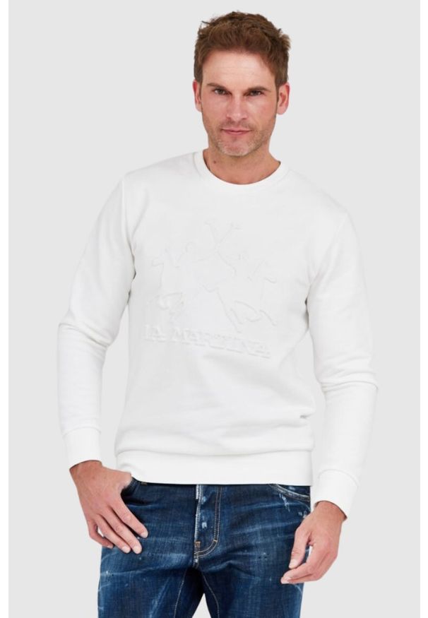 La Martina - LA MARTINA Biała bluza męska z tłoczonym logo, Rozmiar XL. Kolor: biały. Długość rękawa: długi rękaw