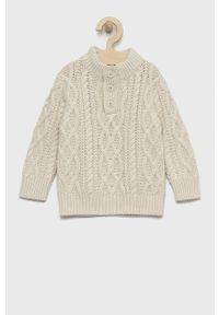 GAP sweter z domieszką wełny dziecięcy kolor beżowy ciepły. Okazja: na co dzień. Kolor: beżowy. Materiał: wełna. Długość: krótkie. Styl: casual #1