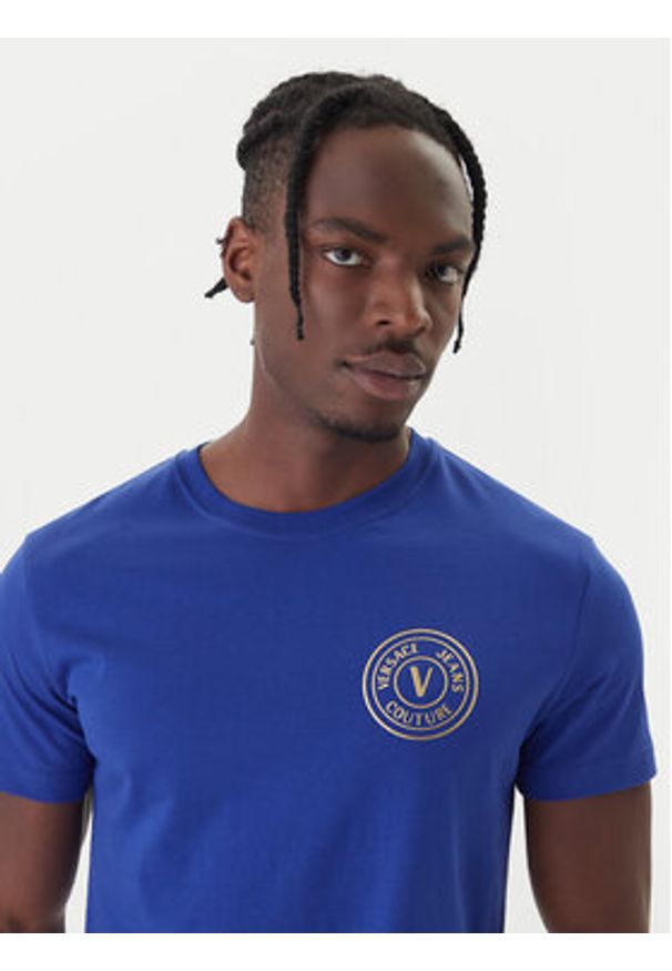 Versace Jeans Couture T-Shirt 79GAHT00 CJ00T Niebieski Regular Fit. Kolor: niebieski. Materiał: bawełna