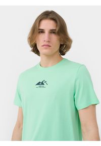 4f - T-shirt regular z bawełny organicznej męski. Kolor: zielony. Materiał: bawełna. Wzór: nadruk