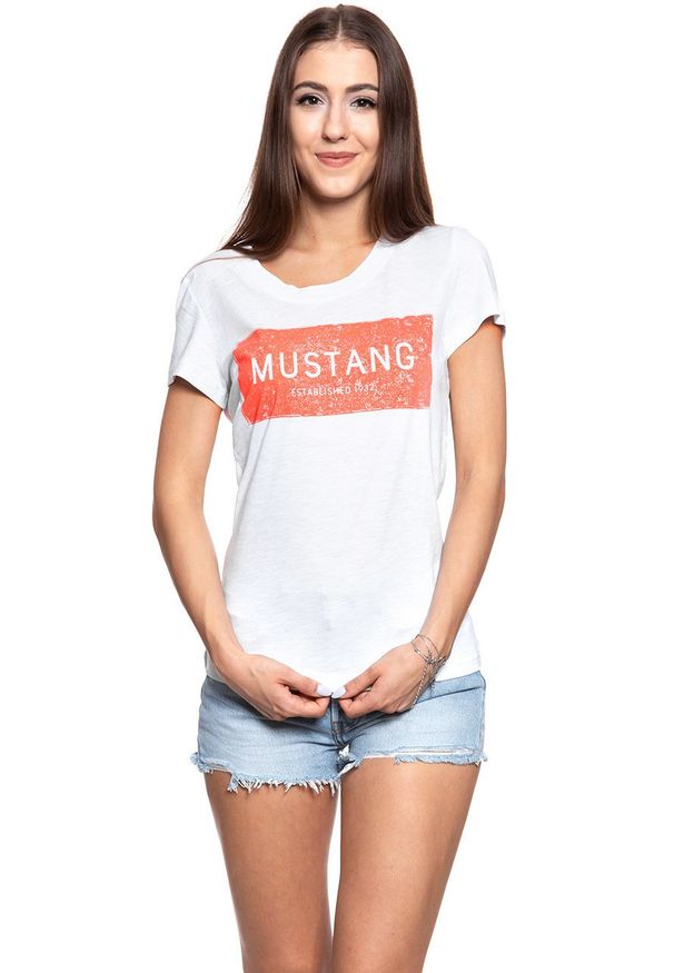 Mustang - MUSTANG T SHIRT DAMSKI Alexia C Logo 1009482 2045. Wzór: nadruk