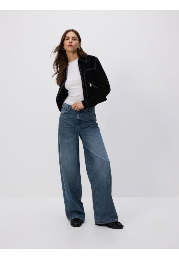 Reserved - Jeansy wide leg - niebieski. Kolor: niebieski