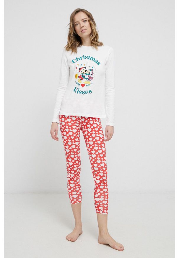only - Only Piżama bawełniana x Disney kolor czerwony. Kolor: czerwony. Materiał: bawełna. Długość: długie. Wzór: motyw z bajki