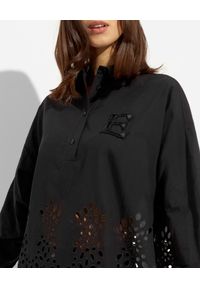 Ermanno Firenze - ERMANNO FIRENZE - Czarna ażurowa bluzka oversize. Kolor: czarny. Materiał: bawełna, koronka, materiał. Długość rękawa: długi rękaw. Długość: długie. Wzór: ażurowy #4