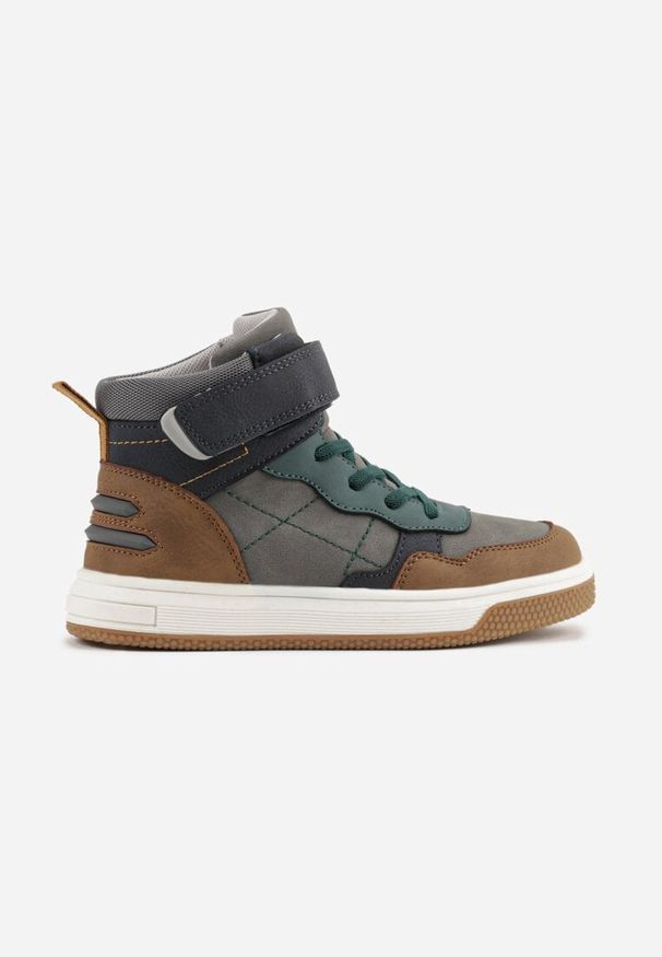 Renee - Ciemnobeżowe Botki Vices Typu Sneakersy z Przeszyciami Filvessa. Okazja: na co dzień. Kolor: beżowy. Materiał: jeans. Styl: casual