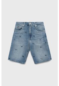 TOMMY HILFIGER - Tommy Hilfiger szorty jeansowe dziecięce regulowana talia. Kolor: niebieski. Materiał: jeans. Wzór: aplikacja