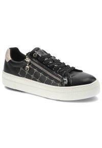 Czarne Sneakersy Tamaris Modne Buty Damskie. Okazja: na co dzień, na spacer. Zapięcie: sznurówki. Kolor: czarny. Materiał: jeans, lakier, skóra ekologiczna, materiał. Szerokość cholewki: normalna. Wzór: geometria, aplikacja, nadruk. Sport: turystyka piesza