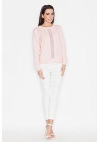 Katrus - Różowa Nierozpinana Bluza z Przezroczystym Pionowym Panelem. Kolor: różowy. Materiał: bawełna, elastan #1