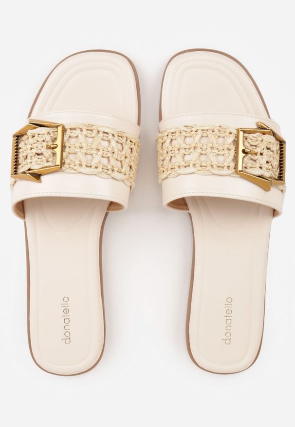 Born2be - Beżowe Klapki Płaskie z Plecionką i Ozdobną Klamrą Sharvia. Okazja: do pracy, na co dzień, na spotkanie biznesowe. Kolor: beżowy. Materiał: jeans, len. Sezon: lato. Styl: elegancki, biznesowy, casual