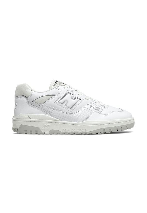Buty unisex New Balance BB550PB1 - białe. Zapięcie: sznurówki. Kolor: biały. Materiał: guma, skóra. Szerokość cholewki: normalna. Wzór: aplikacja. Sezon: lato
