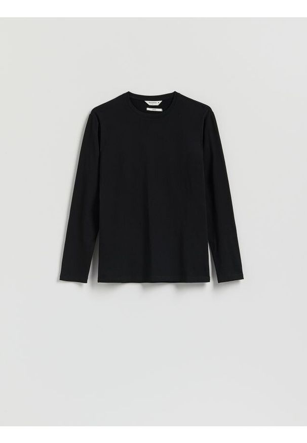 Reserved - Bawełniana koszulka z długim rękawem - czarny. Kolor: czarny. Materiał: bawełna. Długość rękawa: długi rękaw. Długość: długie