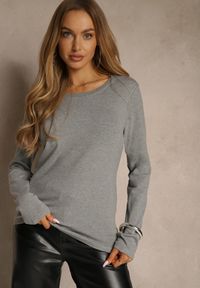 Renee - Szara Casualowa Bluzka Longsleeve z Okrągłym Dekoltem Unaladesa. Okazja: na co dzień. Kolor: szary. Materiał: jeans. Długość rękawa: długi rękaw. Styl: casual #5