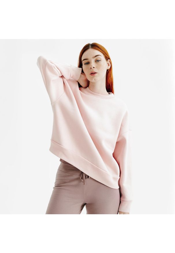 Decathlon - Bluza okrągły dekolt damska Elementals. Kolor: różowy. Materiał: poliester, materiał, tkanina, bawełna, elastan, prążkowany