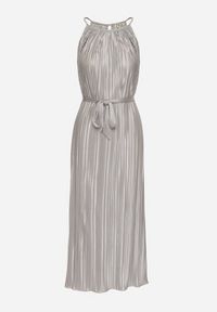 Born2be - Szara Plisowana Sukienka na Cienkich Ramiączkach Wiązana w Talii Virsea. Okazja: na ślub cywilny, na wesele, na studniówkę. Kolor: szary. Długość rękawa: na ramiączkach. Styl: klasyczny #4