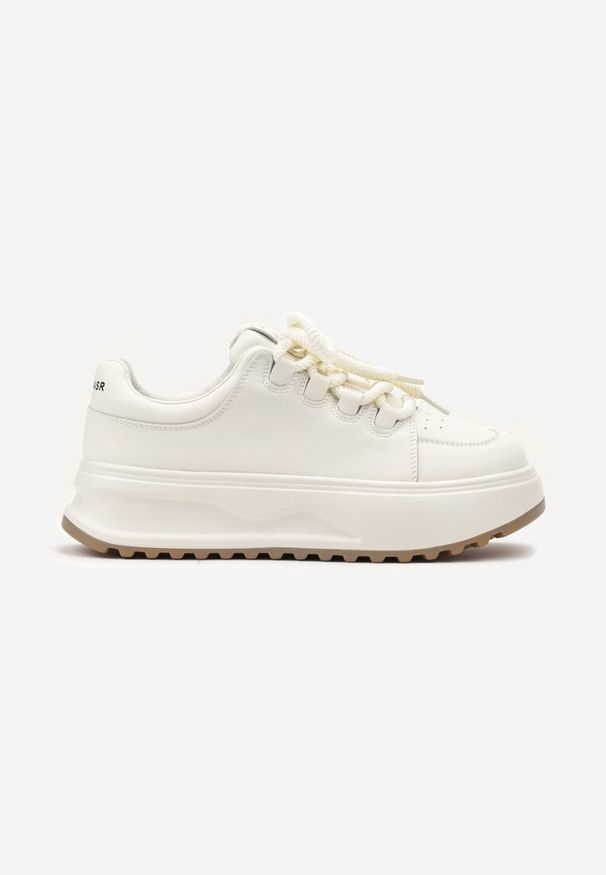 Born2be - Białe Skórzane Sneakersy na Platformie z Szerokim Sznurowaniem Wicca. Kolor: biały. Materiał: skóra. Obcas: na platformie