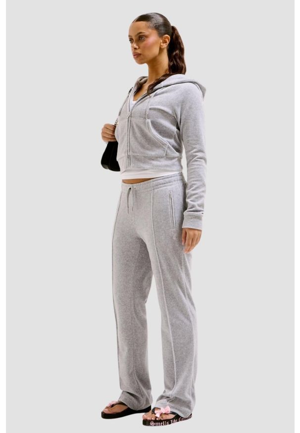 Juicy Couture - JUICY COUTURE Szara damska bluza Madison Hoodie, Rozmiar L. Typ kołnierza: kaptur. Kolor: szary. Materiał: poliester, materiał, elastan. Wzór: aplikacja. Styl: elegancki