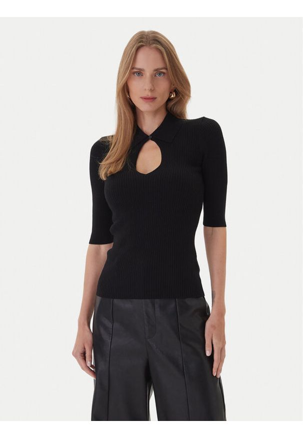 KAOS Sweter RI1NT053 0001 Czarny Regular Fit. Kolor: czarny. Materiał: syntetyk