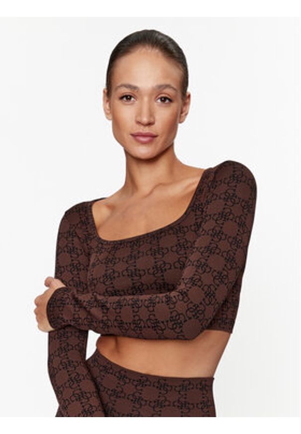 Guess Bluzka V3BP05 ZZ04N Brązowy Slim Fit. Kolor: brązowy. Materiał: syntetyk