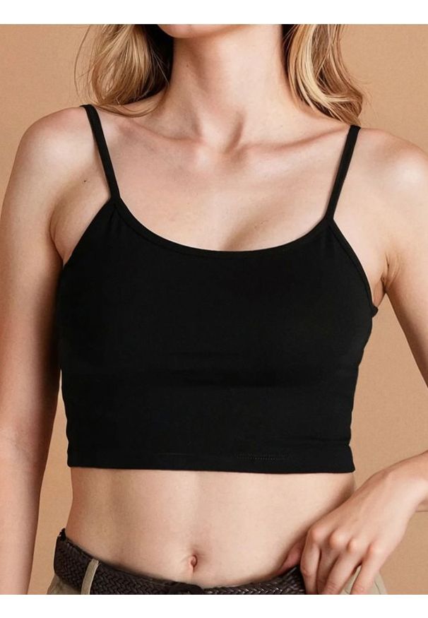 Sinsay - Crop top na ramiączkach - czarny. Kolor: czarny. Długość rękawa: na ramiączkach